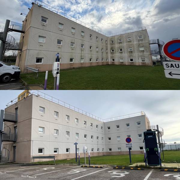 Votre entreprise de nettoyage DRM CLEAN House opte pour un nettoyage UNIQUE en NORMANDIE : Le nettoyage à la vapeur avec hydrofuge de l'HÔTEL F1 à Gonfreville-L'Orcher. Un avant/après impressionnant